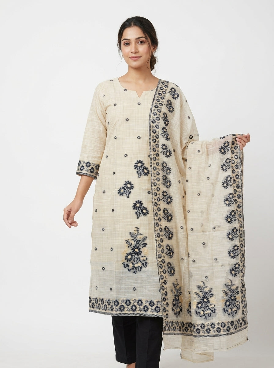 Khadi Cotton Kurti - Black & White