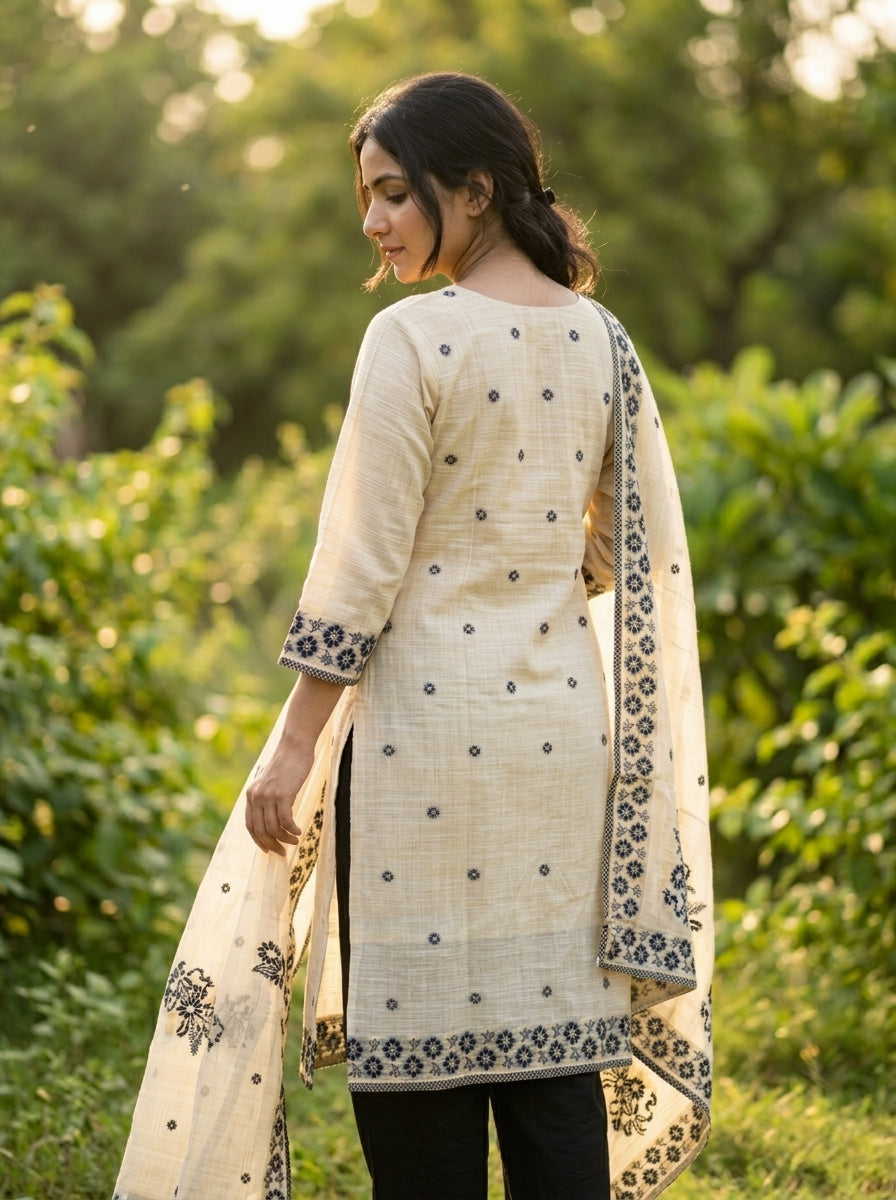 Khadi Cotton Kurti - Black & White