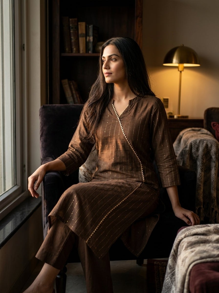 Brown Kurti Set - Chinnon Chocolate